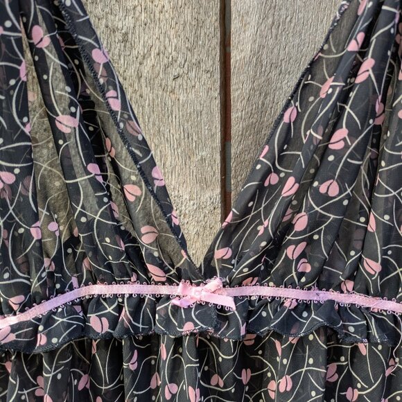 Oscar de la Renta Sheer Black Floral Slip Dress - Pink Label - Size Medium - Picture 3 of 6